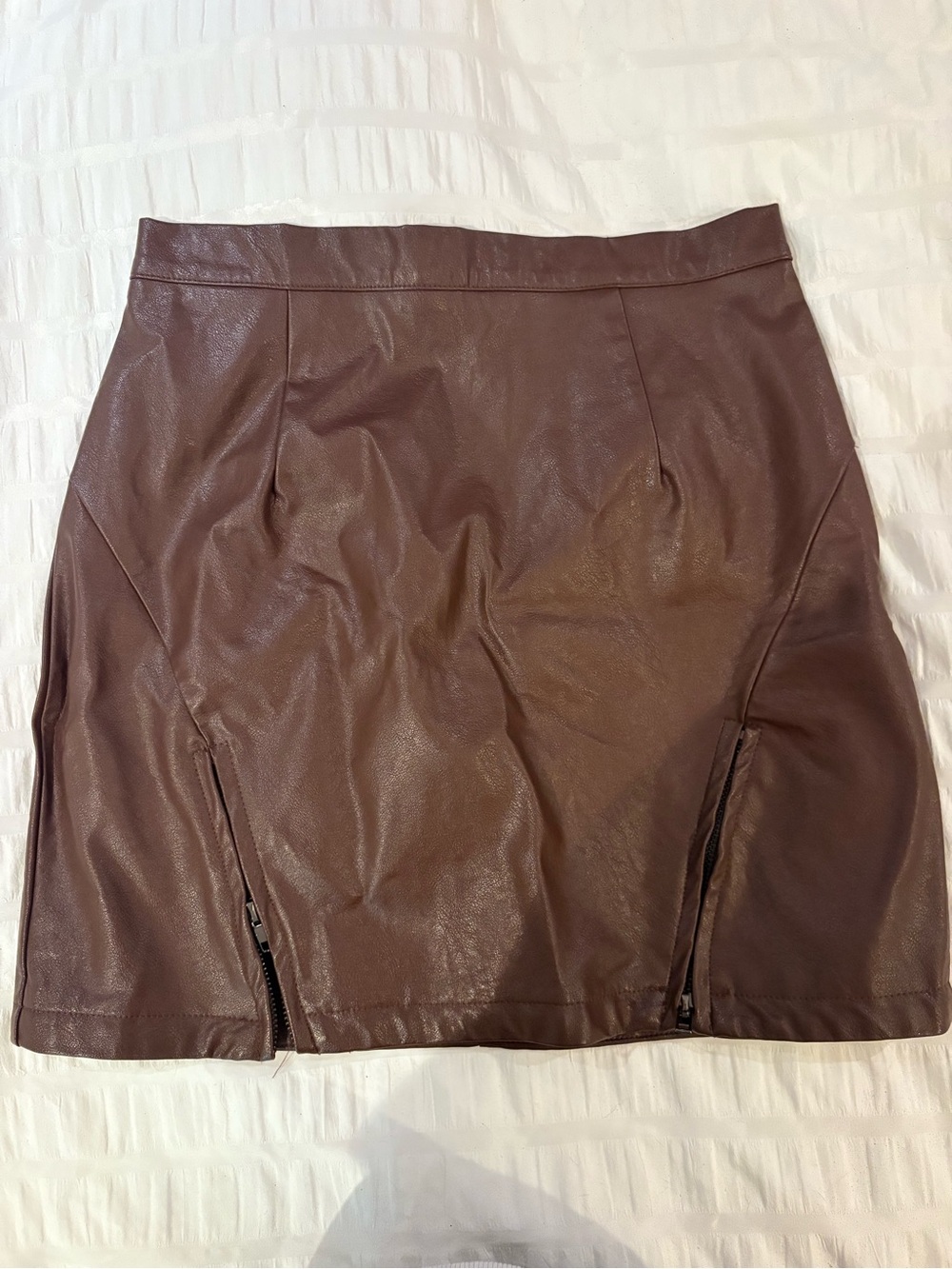 Princess Polly Chocolate Brown Faux Leather Mini Skirt with Front Zips